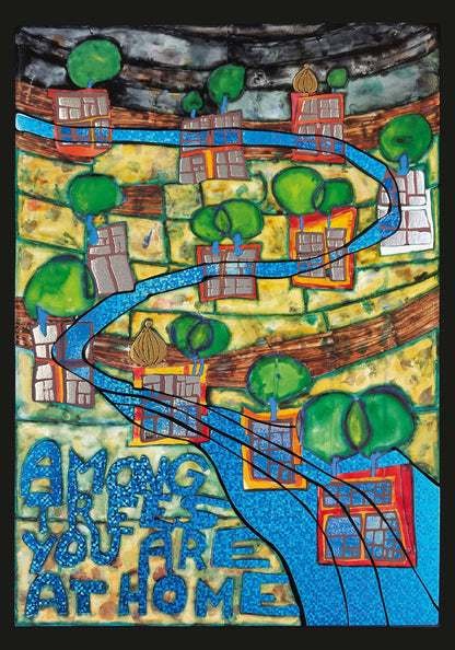 Cuadro Hundertwasser 150 x 38 cm (Black) Vertical Modelo 2