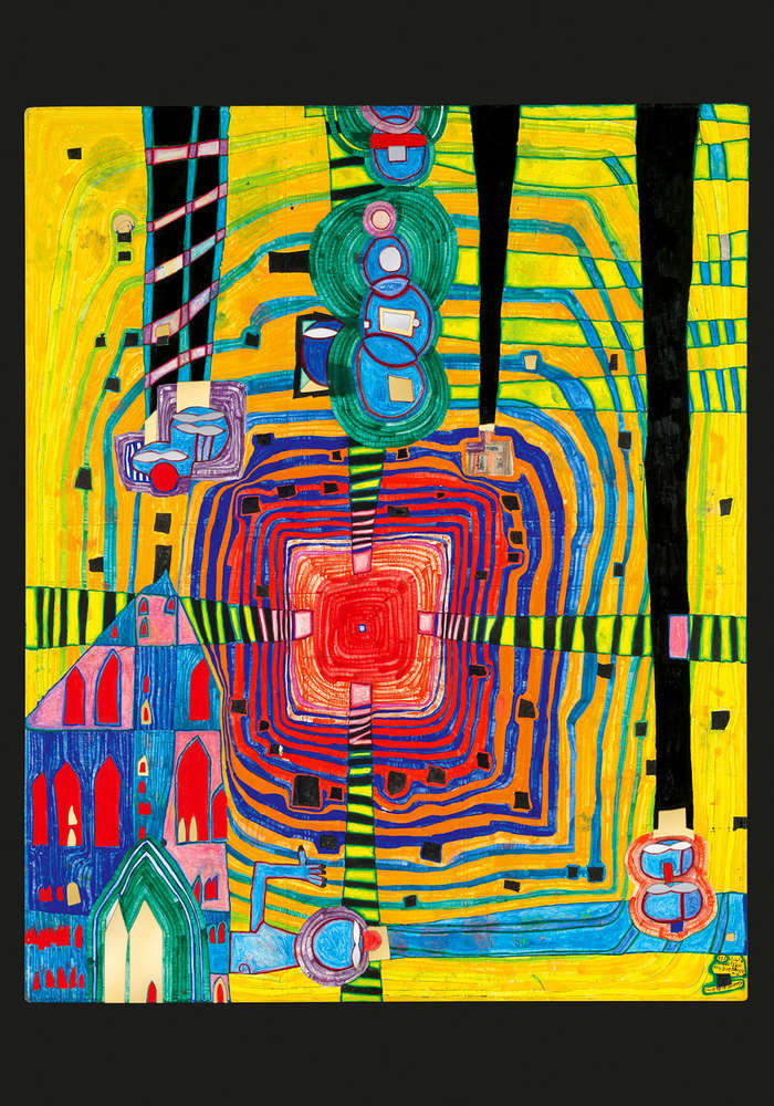 Cuadro Hundertwasser 150 x 38 cm (Black) Vertical Modelo 2